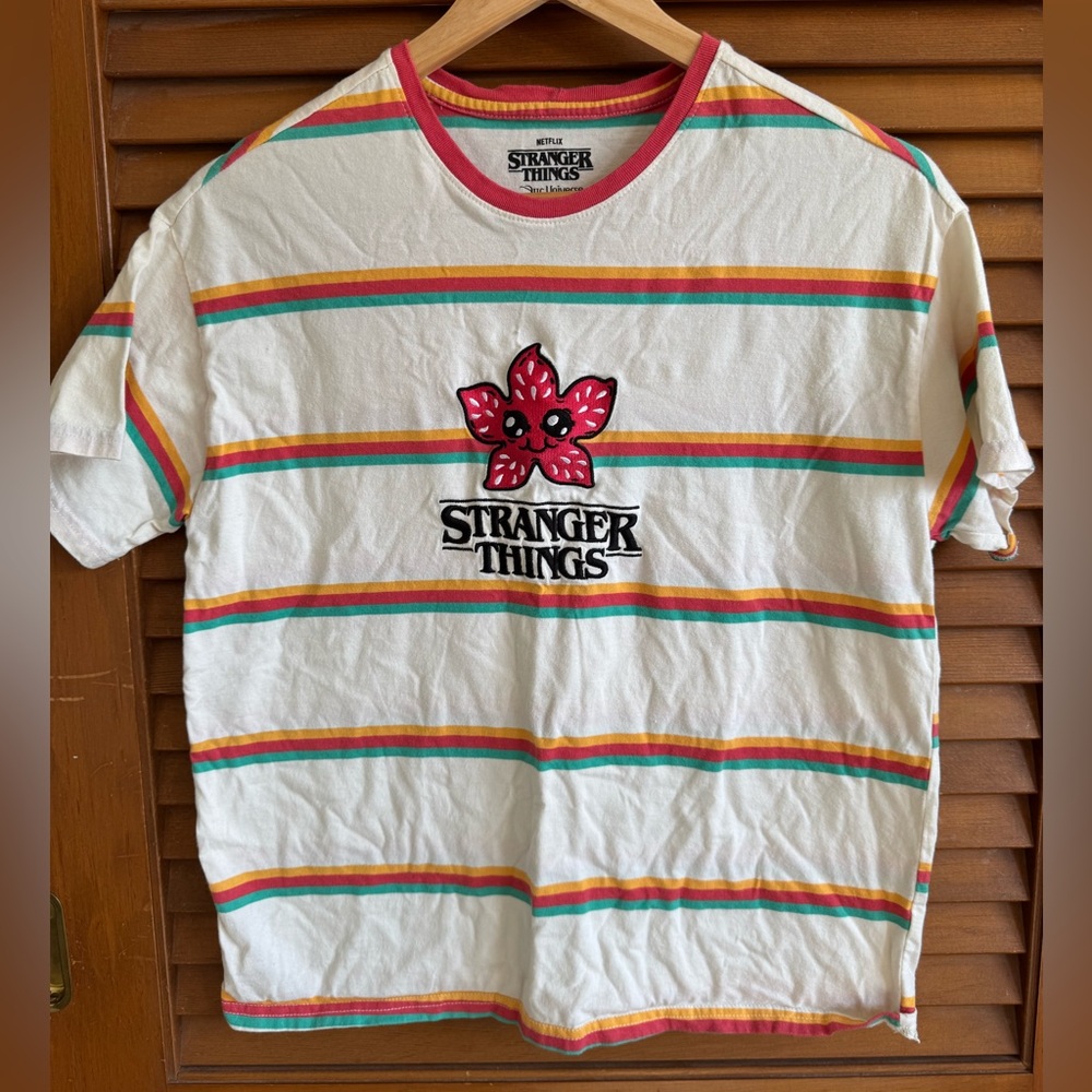 Stranger Things White and Red Short Sleeve Tee with Retro Accents